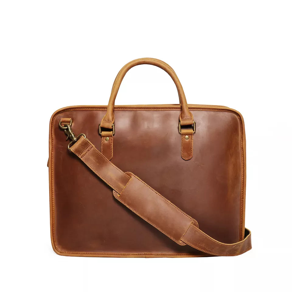 Steel Horse Leather Hemming Leather Laptop Bag | Vintage Leather Briefcase