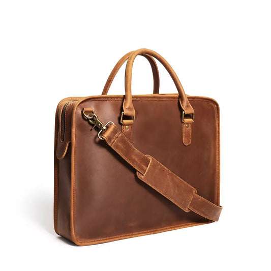 Steel Horse Leather Hemming Leather Laptop Bag | Vintage Leather Briefcase