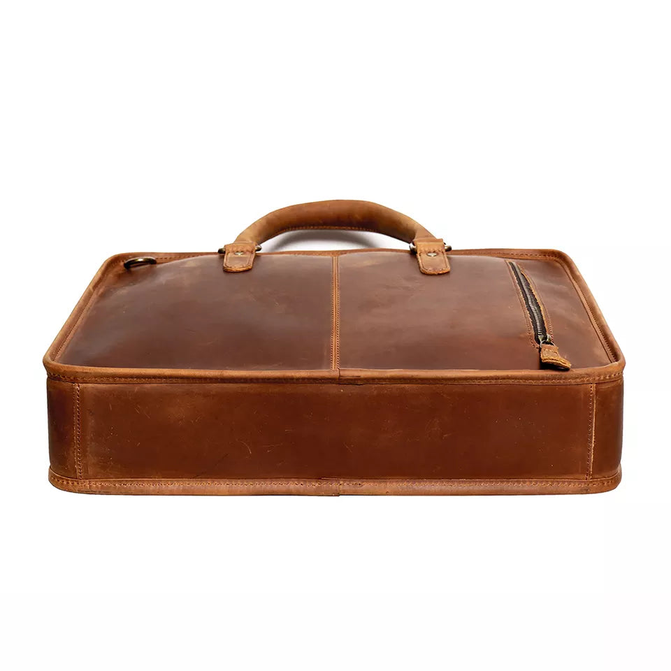 Steel Horse Leather Hemming Leather Laptop Bag | Vintage Leather Briefcase