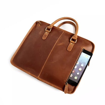 Steel Horse Leather Hemming Leather Laptop Bag | Vintage Leather Briefcase