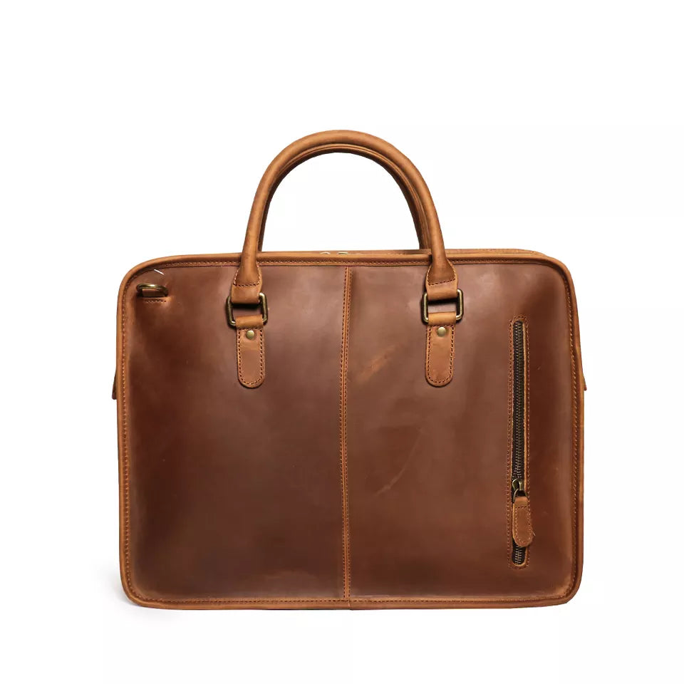 Steel Horse Leather Hemming Leather Laptop Bag | Vintage Leather Briefcase