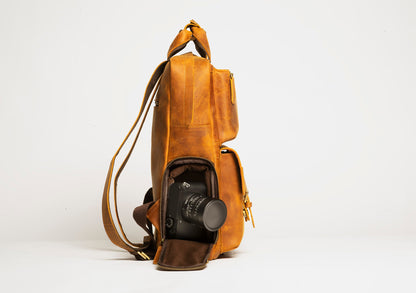 Steel Horse Leather MANN Bag | Large Capacity Leather Camera Backpack