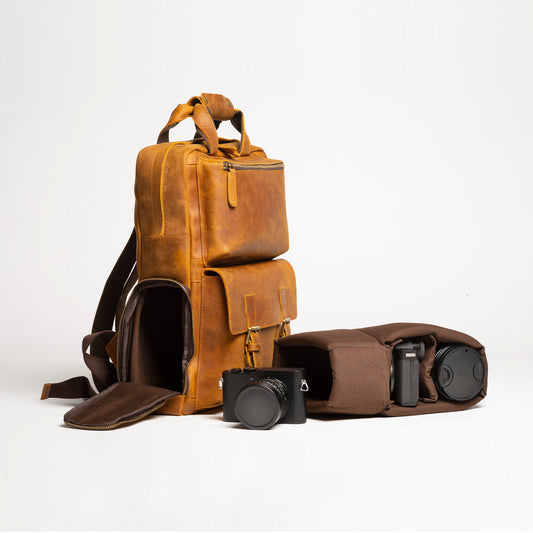 Steel Horse Leather MANN Bag | Large Capacity Leather Camera Backpack