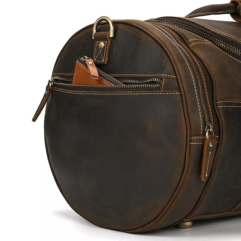 Steel Horse Leather Wainwright Weekender | Round  Vintage Leather Weekender