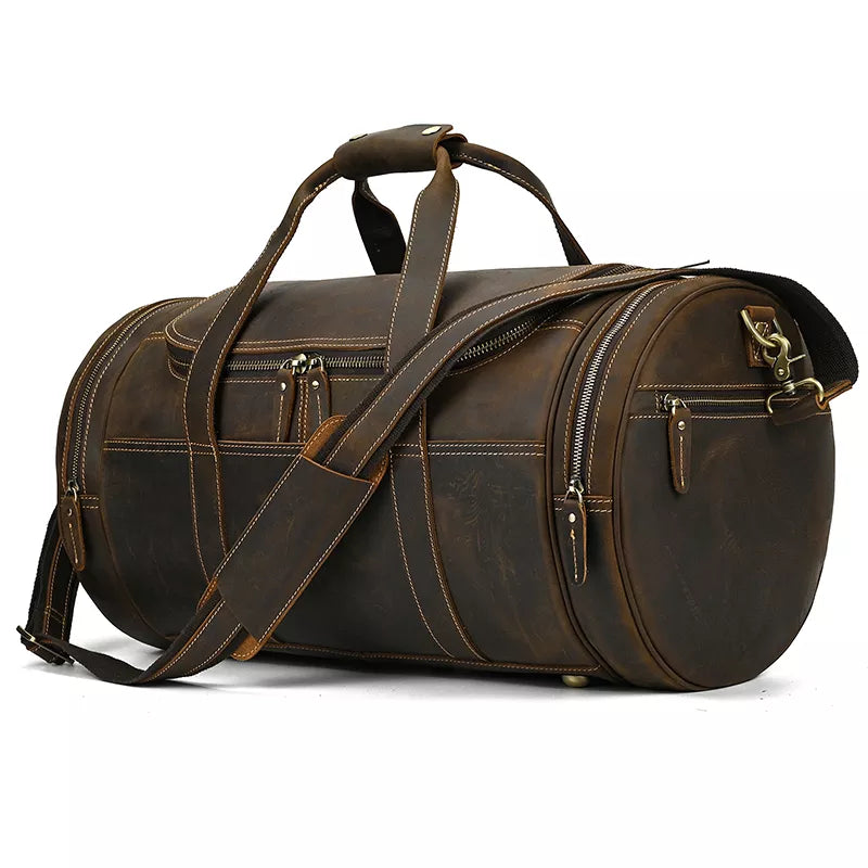 Steel Horse Leather Wainwright Weekender | Round  Vintage Leather Weekender