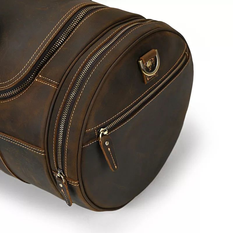 Steel Horse Leather Wainwright Weekender | Round  Vintage Leather Weekender