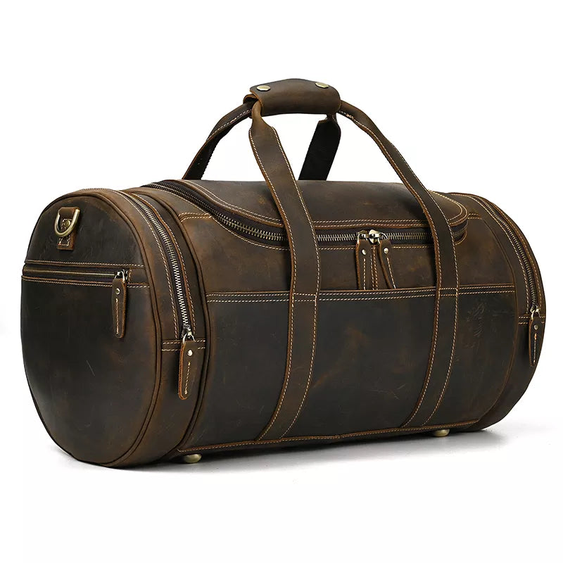 Steel Horse Leather Wainwright Weekender | Round  Vintage Leather Weekender