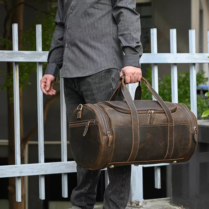 Steel Horse Leather Wainwright Weekender | Round  Vintage Leather Weekender