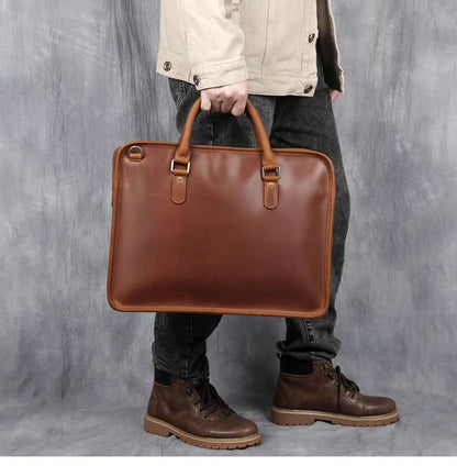 Steel Horse Leather Hemming Leather Laptop Bag | Vintage Leather Briefcase