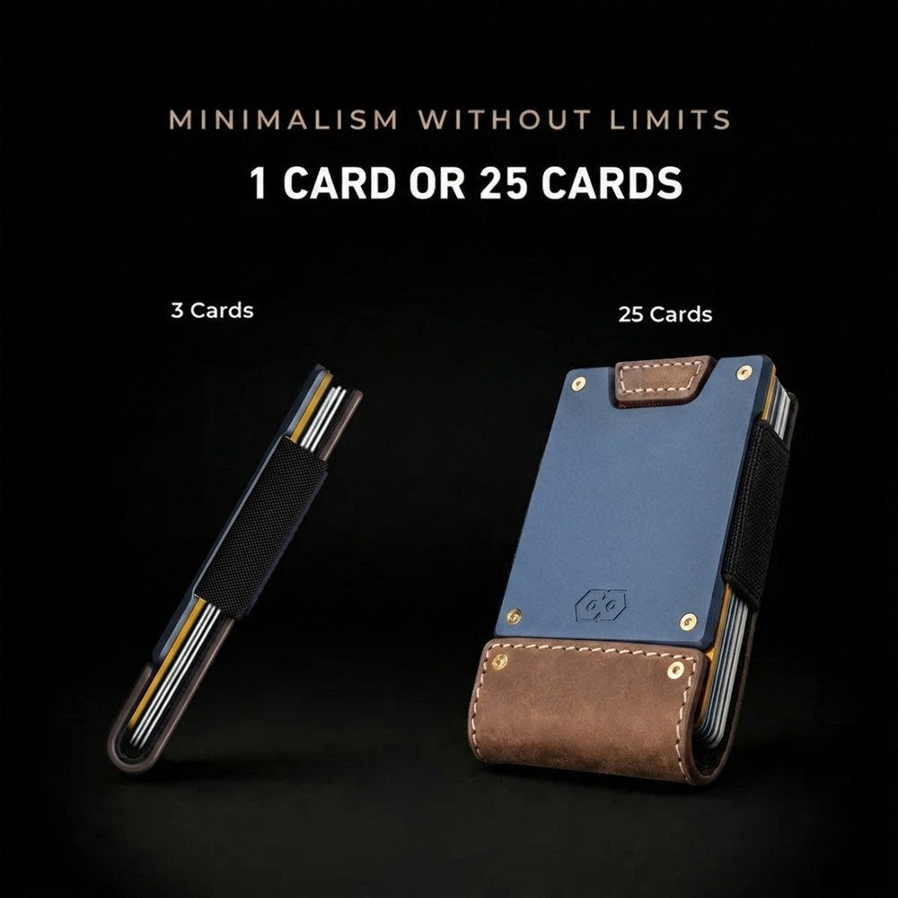PROOF Wallet | The Leatherneck | Classic Brown Top Grain Leather & Navy Blue Gunmetal