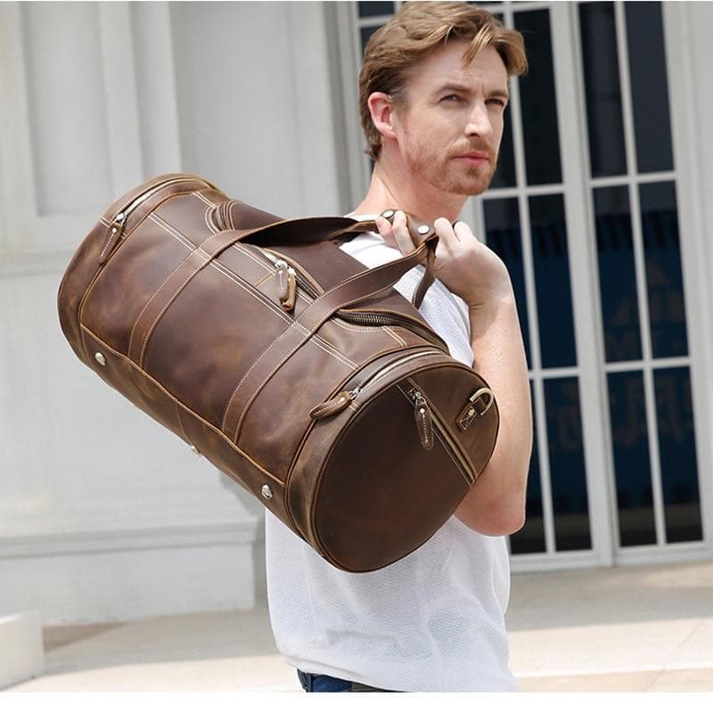 Steel Horse Leather Wainwright Weekender | Round  Vintage Leather Weekender