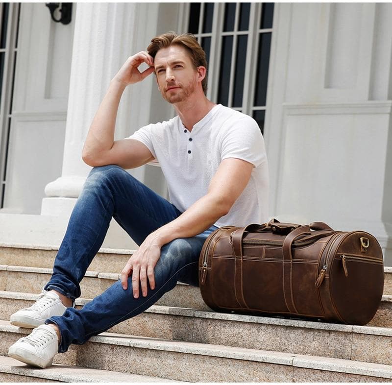 Steel Horse Leather Wainwright Weekender | Round  Vintage Leather Weekender