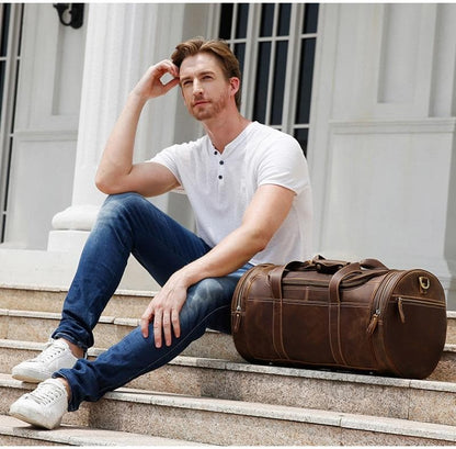 Steel Horse Leather Wainwright Weekender | Round  Vintage Leather Weekender