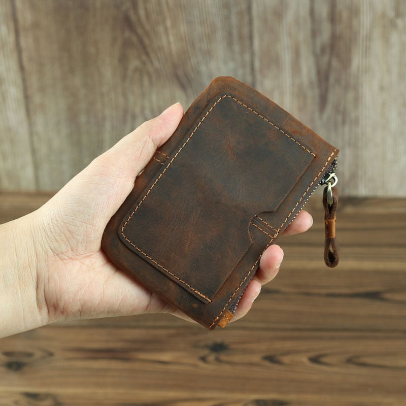 Steel Horse Leather Cael | Handmade Leather Coin Purse with Zipper