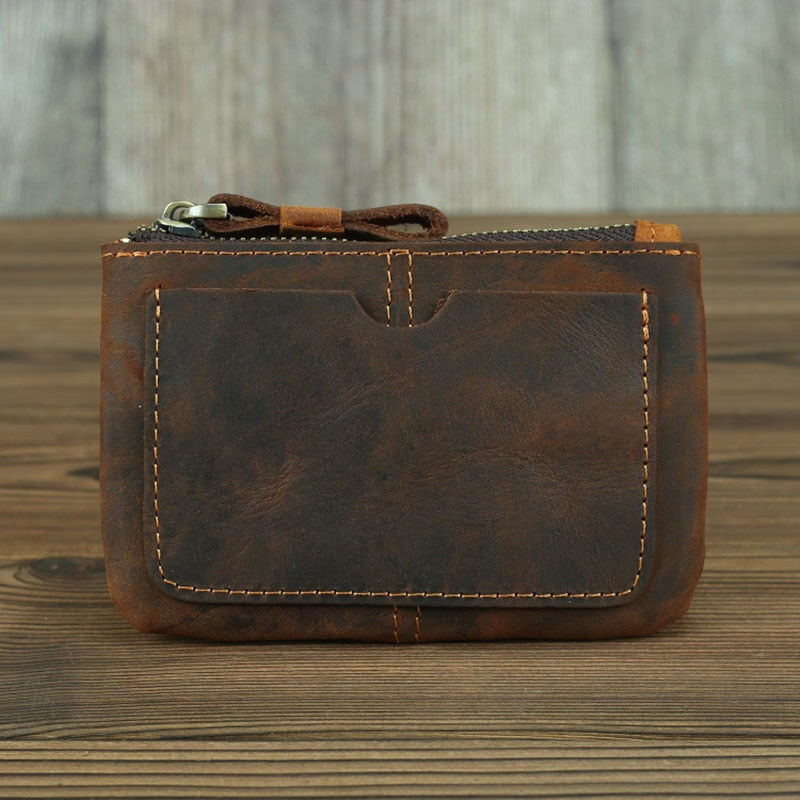 Steel Horse Leather Cael | Handmade Leather Coin Purse with Zipper