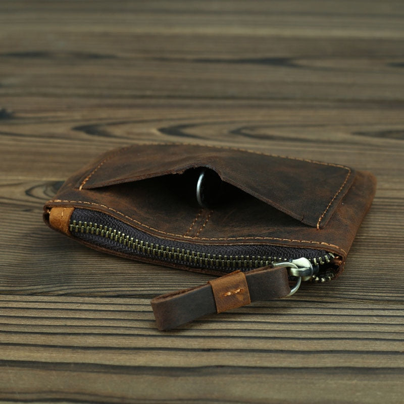 Steel Horse Leather Cael | Handmade Leather Coin Purse with Zipper