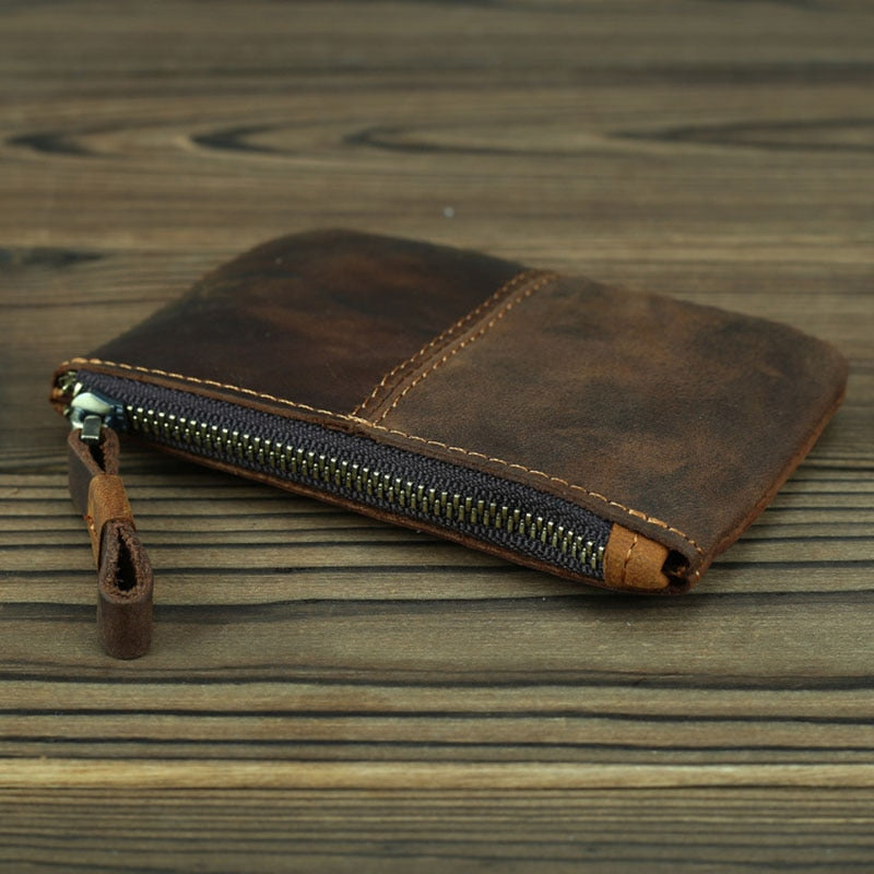 Steel Horse Leather Cael | Handmade Leather Coin Purse with Zipper