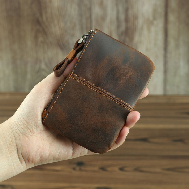 Steel Horse Leather Cael | Handmade Leather Coin Purse with Zipper