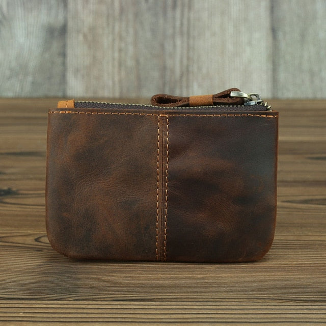 Steel Horse Leather Cael | Handmade Leather Coin Purse with Zipper