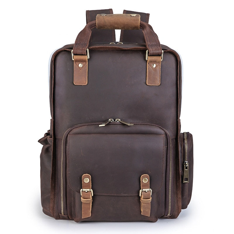Steel Horse Leather Gaetano | Large Leather Backpack Camera Bag with Tripod Holder