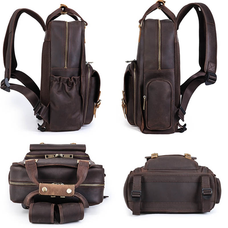 Steel Horse Leather Gaetano | Large Leather Backpack Camera Bag with Tripod Holder