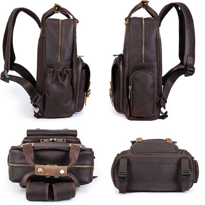 Steel Horse Leather Gaetano | Large Leather Backpack Camera Bag with Tripod Holder