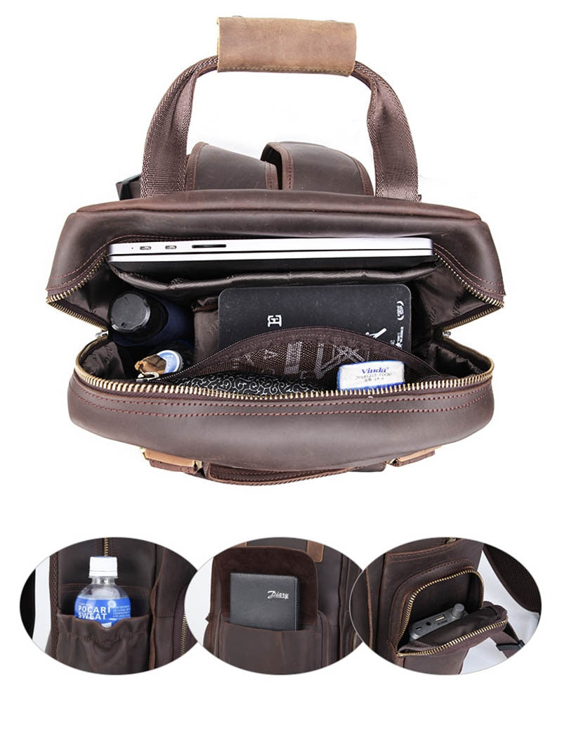 Steel Horse Leather Gaetano | Large Leather Backpack Camera Bag with Tripod Holder