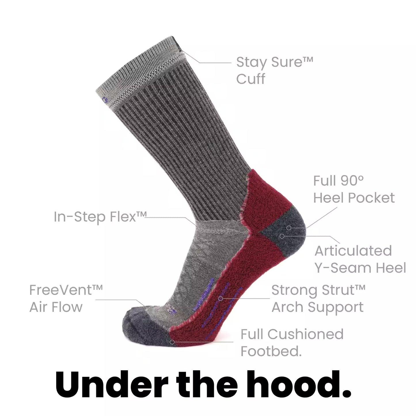 GRIP6 Berry - Hike Crew Midweight Merino Wool Sock
